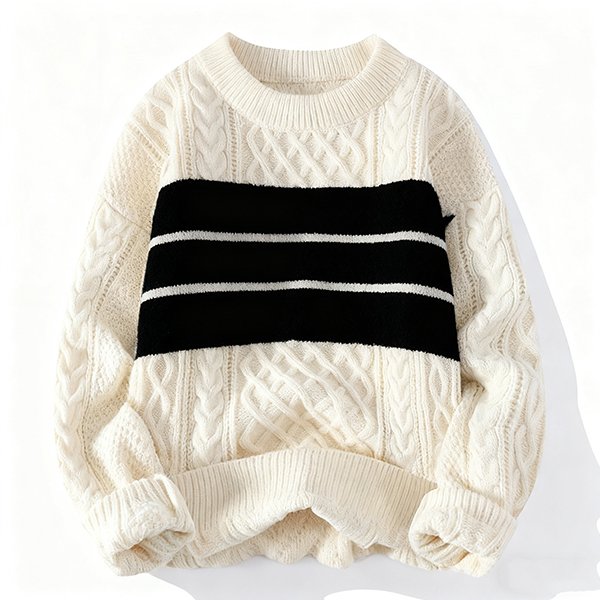 Unisex Retro Vibe Oversized Sweater - Solid Crew Neck Knit