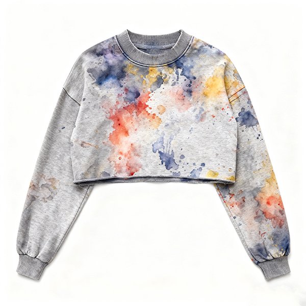 Women's Vintage Washed Crop Sweatshirt - Oversized Crew Neck